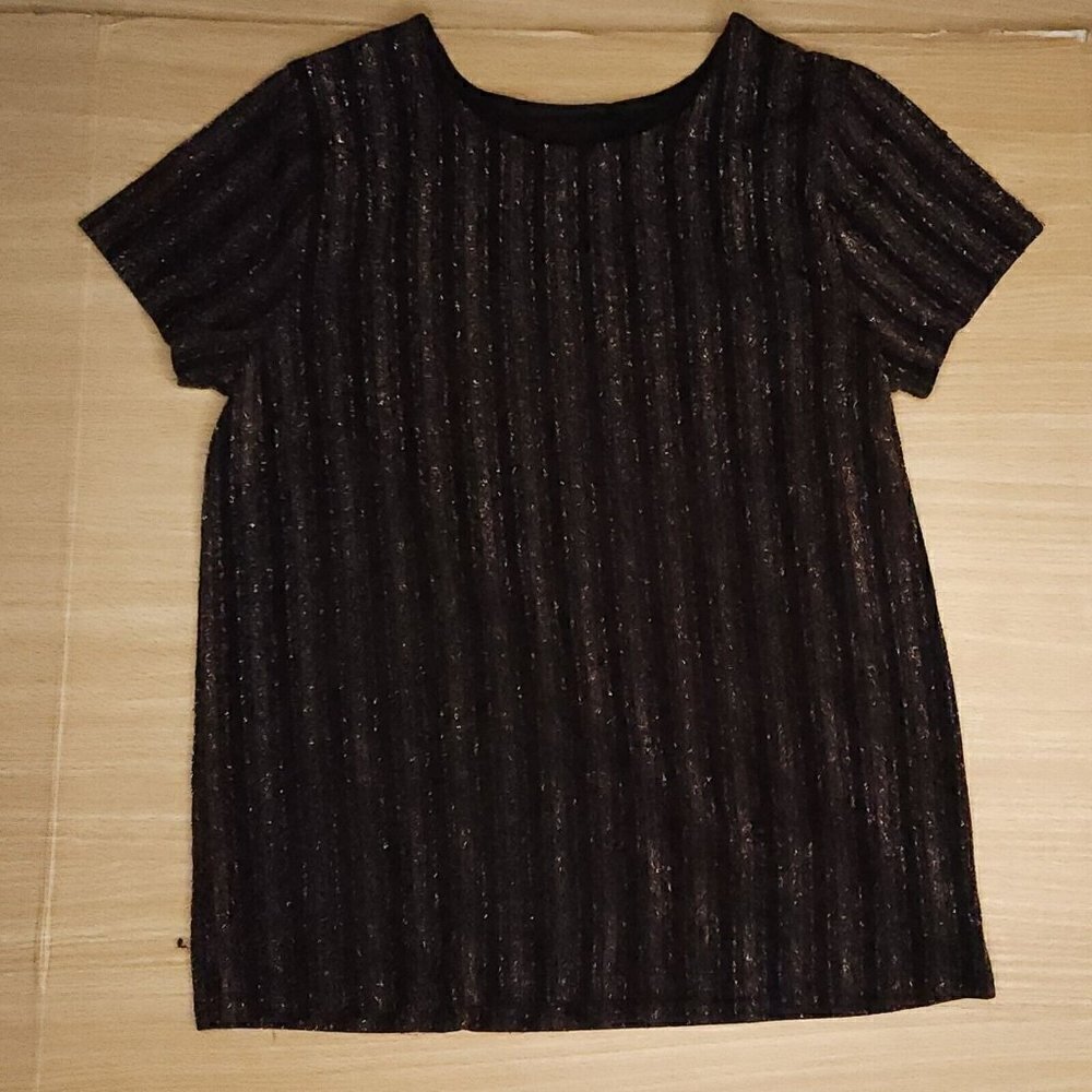 Art Class Black Gold Silver Metallic Short Sleeve Stretchy Top 7-8